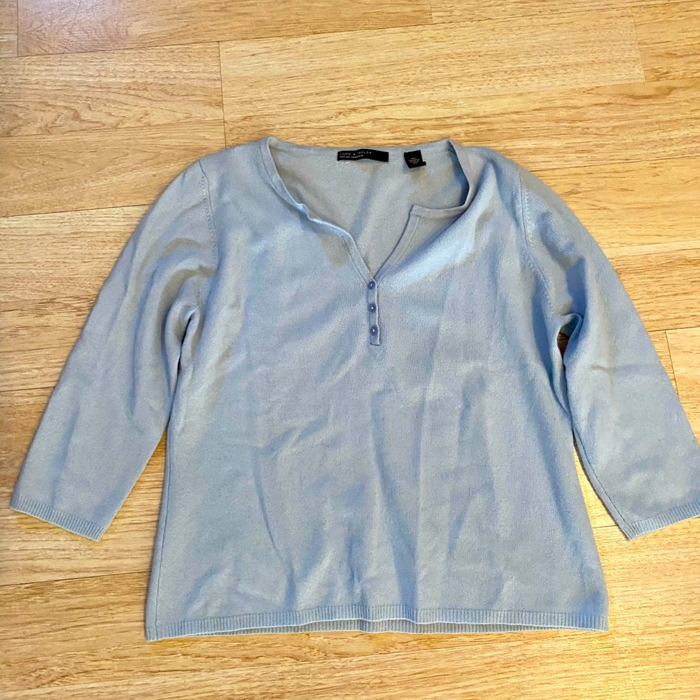 LORD & TAYLOR two ply cashmere cropped 3/4 sleeve pullover